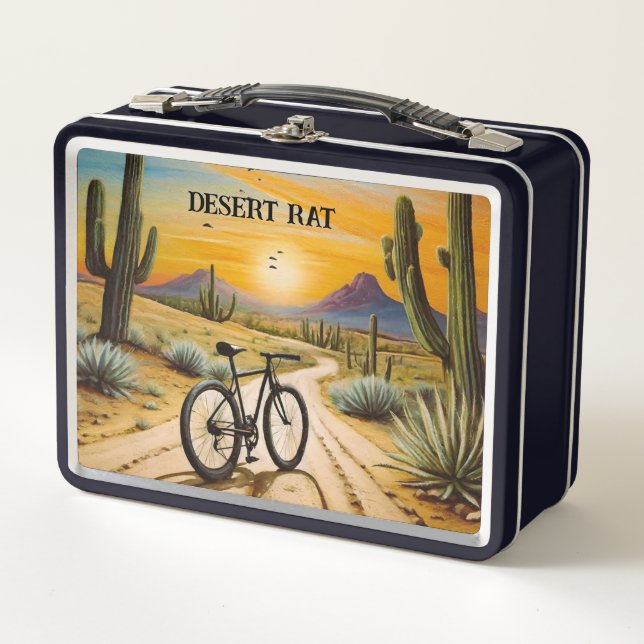 Desert Rat Cycling Mountain Bike Sunset Custom  Metal Lunch Box (Front)