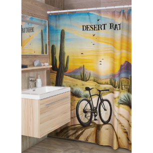 Desert Rat Cycling Mountain Bike Sunset Custom Shower Curtain