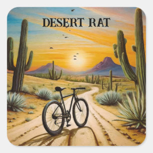Desert Rat Cycling Mountain Bike Sunset Custom Square Sticker