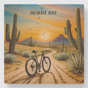 Desert Rat Cycling Mountain Bike Sunset Custom Stone Coaster