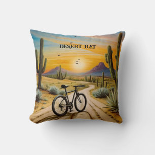 Desert Rat Cycling Mountain Bike Sunset Custom Throw Pillow