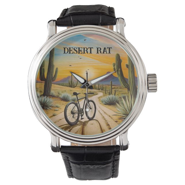 Desert Rat Cycling Mountain Bike Sunset Custom  Watch (Front)