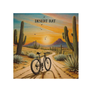 Desert Rat Cycling Mountain Bike Sunset Custom Wood Wall Art