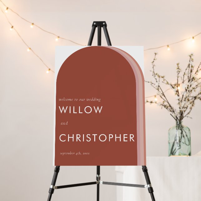 Desert Red Rose Modern Wedding Welcome Foam Board (In Situ (Stand))