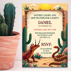 Desert Reptile Themed Kids Birthday Party Invitation