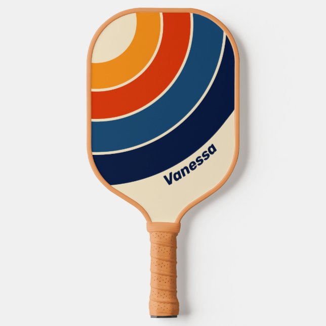 Desert Retro Rainbow Circle Stripe with Name Pickleball Paddle (Front)