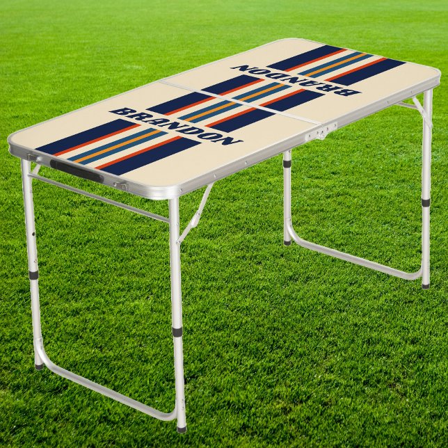Desert Retro Rainbow Rally Stripe Name Tailgate Beer Pong Table (Creator Uploaded)