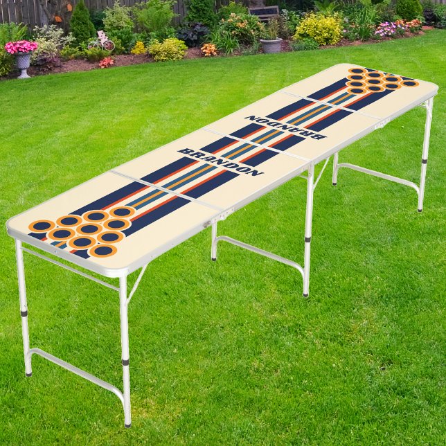 Desert Retro Rainbow Rally Stripes with Name Beer Pong Table (Creator Uploaded)