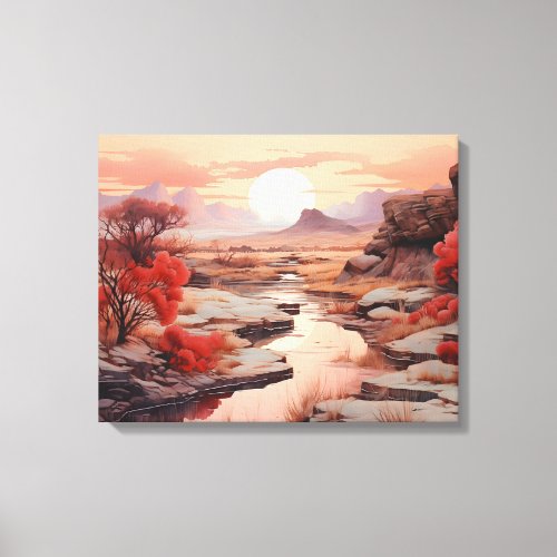 Desert River Serenity A Serene Pastoral Painting Canvas Print