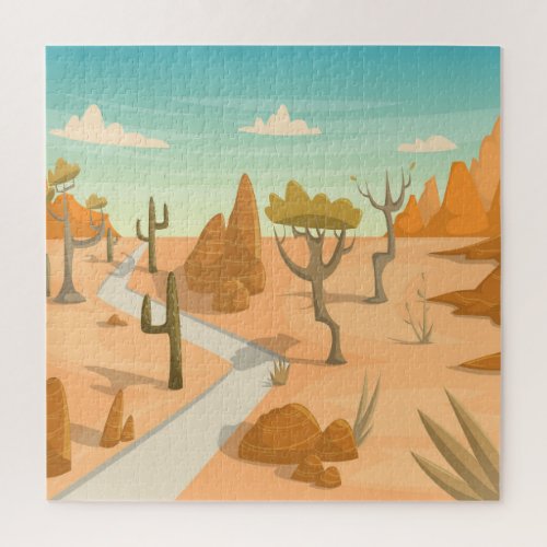 Desert Road Landscape Cartoon Vintage Jigsaw Puzzle