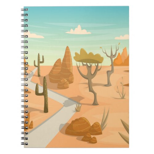 Desert Road Landscape Cartoon Vintage Notebook