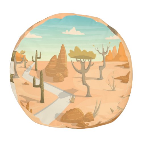 Desert Road Landscape Cartoon Vintage Pouf