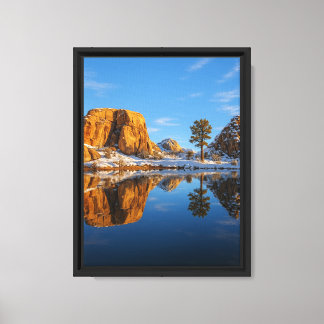 Desert Rock Formations Reflected in Still Lake Canvas Print
