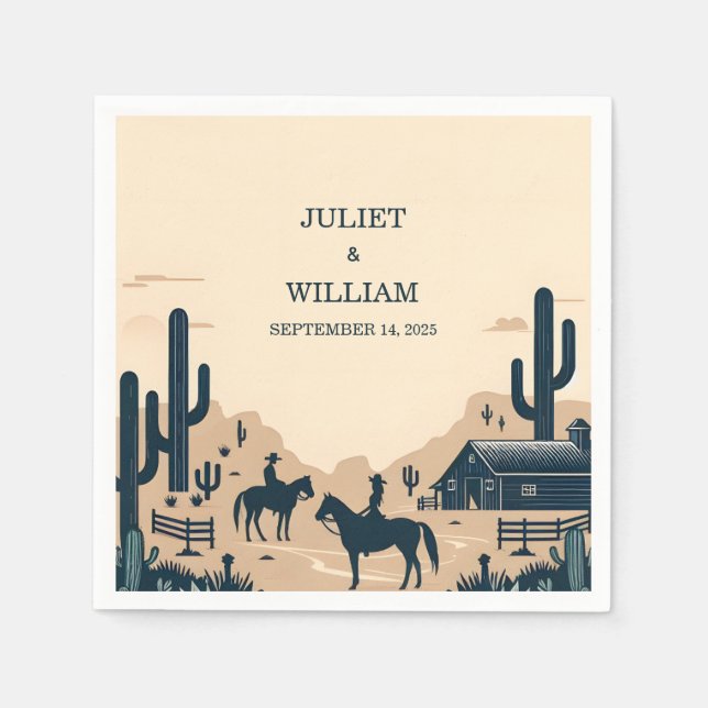 Desert Rodeo Retro Horse Rustic Western Wedding Napkins (Front)