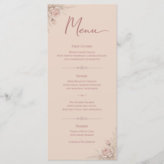Desert Rose – Dune and Bloom Wedding Flat Menu (Front)