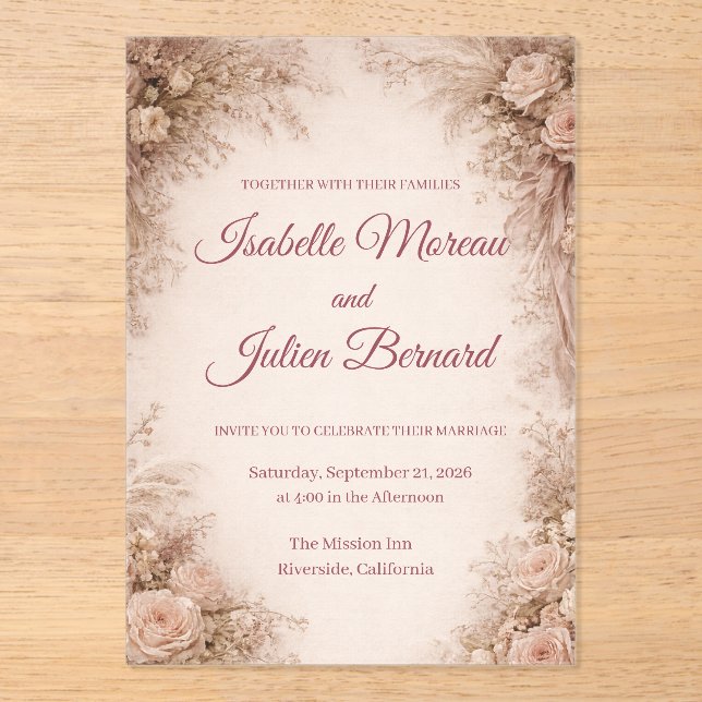 Desert Rose – Dune & Bloom Wedding Acrylic Invitations (Front)