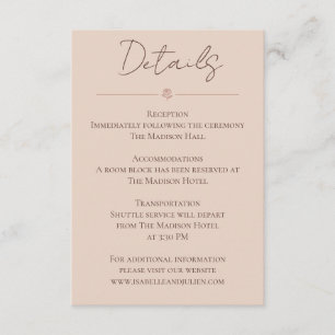 Desert Rose – Minimalist Wedding Details Card