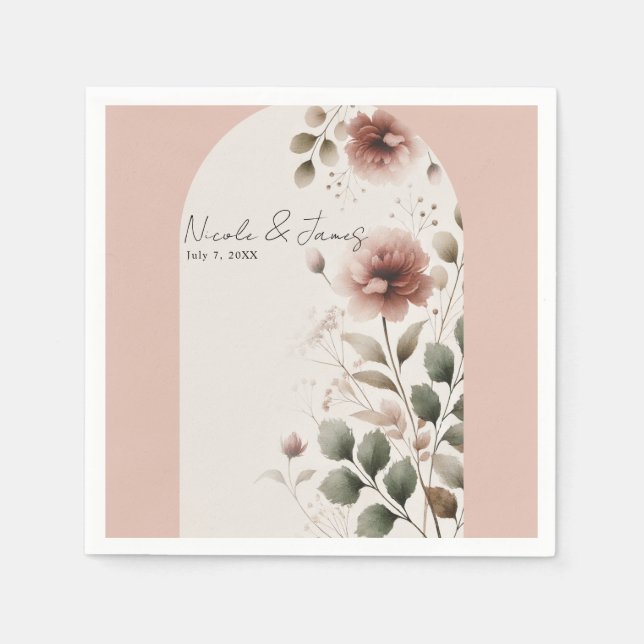 Desert Rose Pink Floral Greenery Bridal Wedding Napkins (Front)