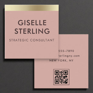Desert Rose Pink Gold Foil Luxury QR Code Minimal Square Business Card