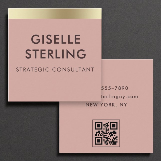 Desert Rose Pink Gold Foil Luxury QR Code Minimal  Square Business Card (Creator Uploaded)