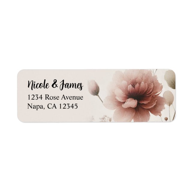 Desert Rose Pink & Green Floral Greenery Wedding Label (Front)