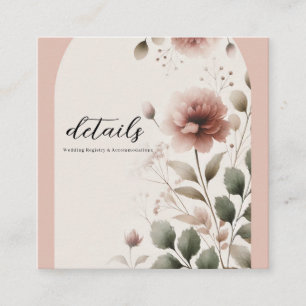Desert Rose Pink & Green Floral Greenery Wedding Square Business Card