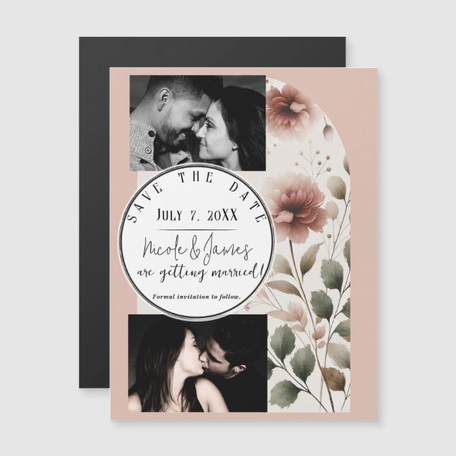 Desert Rose Pink & Green Floral Save The Date (Front/Back)