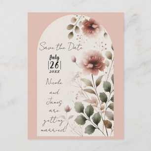 Desert Rose Pink & Green Floral Save The Date Announcement Postcard