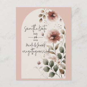 Desert Rose Pink & Green Floral Save The Date Announcement Postcard