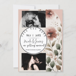 Desert Rose Pink & Green Floral Save The Date Invitation