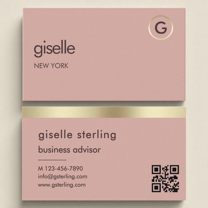 Desert Rose QR Code Faux Gold Foil Monogram Business Card