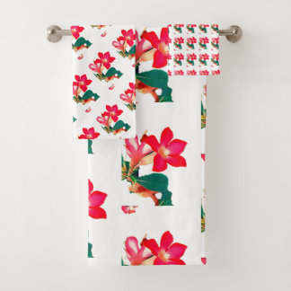 Desert Rose Red Adenium Flower Summer Oasis Beach  Bath Towel Set