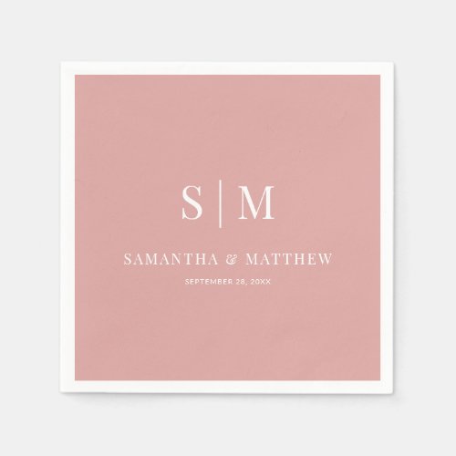 Desert Rose Simple Elegant Couple Initials Wedding Napkins