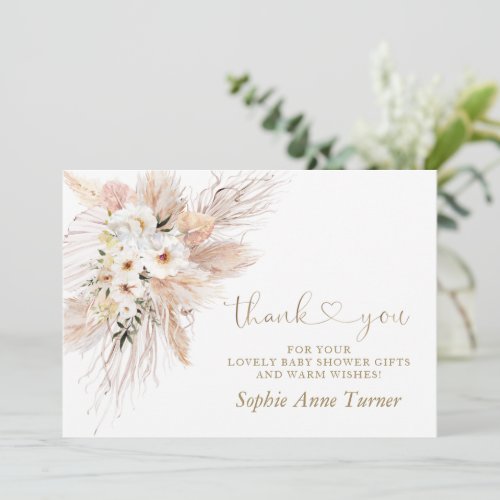 Desert Roses Pampas Grass Baby Shower Calligraphy  Thank You Card