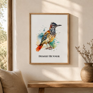 Desert Runner Roadrunner Watercolor Metal Wall Art