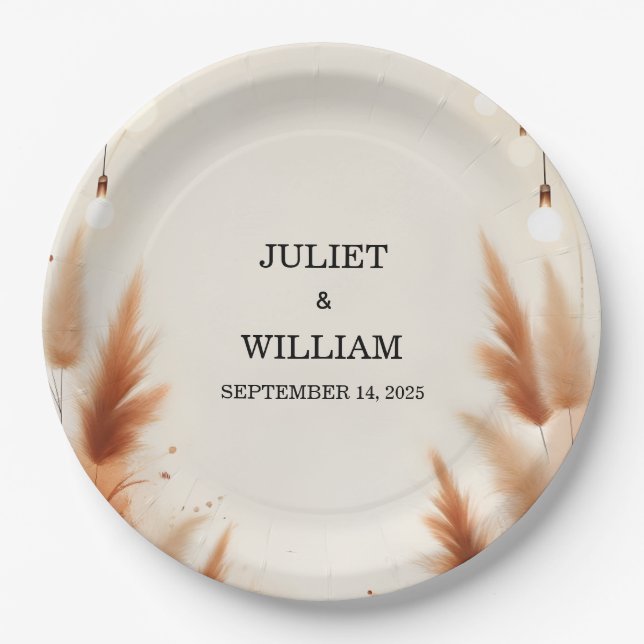Desert Rustic Boho Autumn Ombre Brown Wedding Paper Plates (Front)