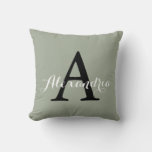 Desert Sage Grey Green Solid Color Monogram Throw Pillow at Zazzle