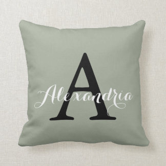 Sage Green Monogram Pillows Decorative Throw Zazzle Desert Sage Grey Green Solid Color Monogram Throw Pillow