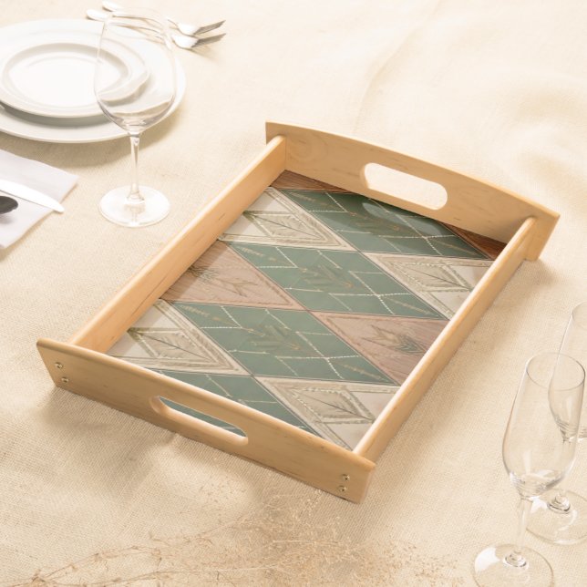 Desert Sage & Rose Geometric Aztec Wooden Serving Tray (Front)
