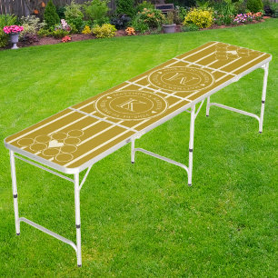 Desert Sage Striping Wedding Monogram Heart Beer Pong Table
