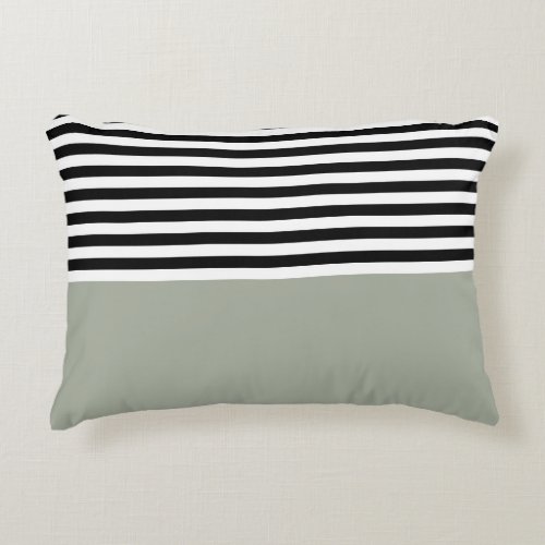 Desert Sage With Black and White Stripes Accent Pillow