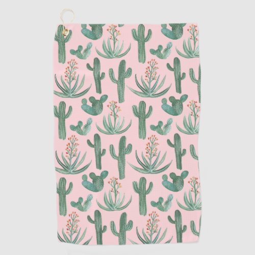 Desert Saguaro Cacti Succulents Watercolor Golf Towel