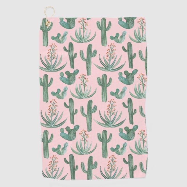 Desert Saguaro Cacti Succulents Watercolor Golf Towel (Front)