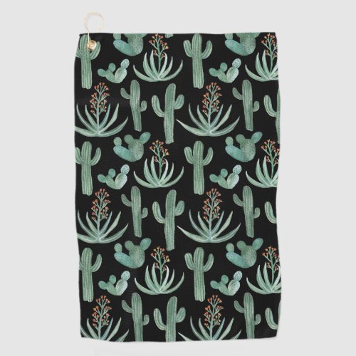 Desert Saguaro Cacti Succulents Watercolor Golf Towel