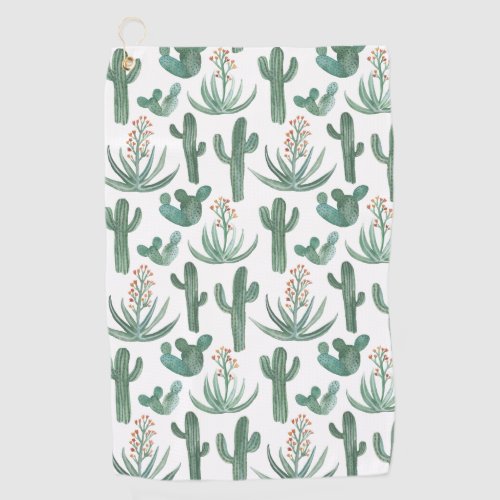 Desert Saguaro Cacti Succulents Watercolor Golf Towel