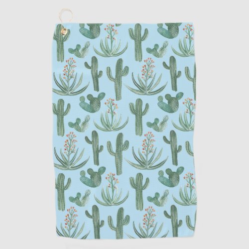 Desert Saguaro Cacti Succulents Watercolor Golf Towel