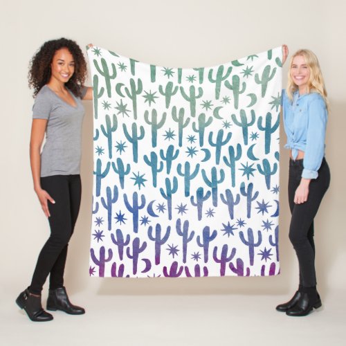 Desert Saguaro Cacti Watercolor Green Blue Purple Fleece Blanket