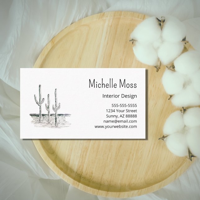 Desert Saguaro Cactus Minimalist Black White Business Card (Creator Uploaded)