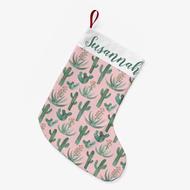 Desert Saguaro Cactus Succulents Pattern CUSTOM Small Christmas Stocking (Front (Hanging))