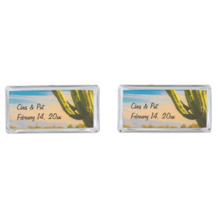 Desert Saguaro Cactus Wedding Date Cufflinks